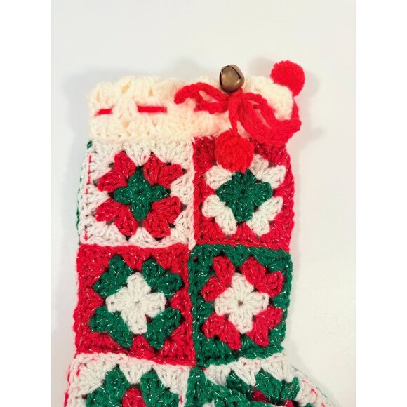 White Granny Square Christmas Stocking 13 Retro Handmade |Vintage Handmade - Picture 9 of 14